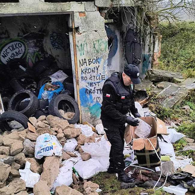 Odpady znalezione podczas patrolu Straży LOP - Grupa Rejonowa nr 1 w Poznaniu